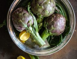 artichokes in a stainless steel bowl